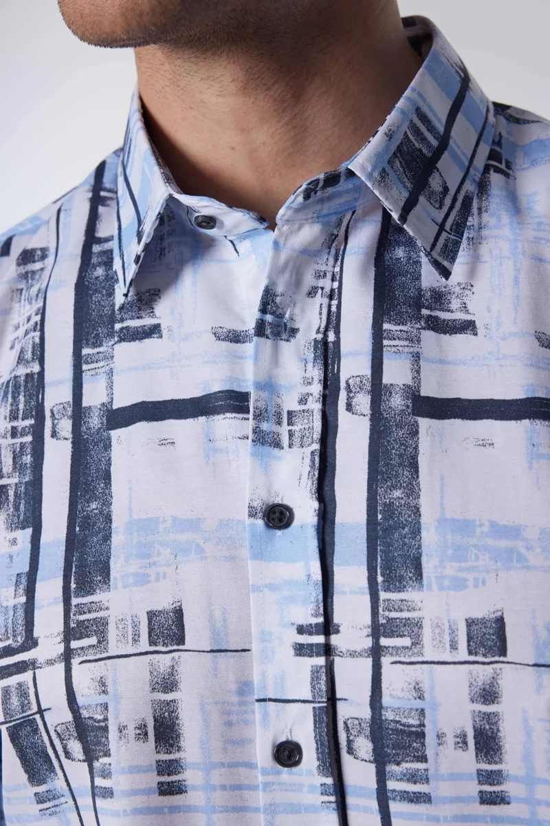 تودورس Slim Fit Long Sleeve Patterned Cotton Easy Iron Men's Shirt