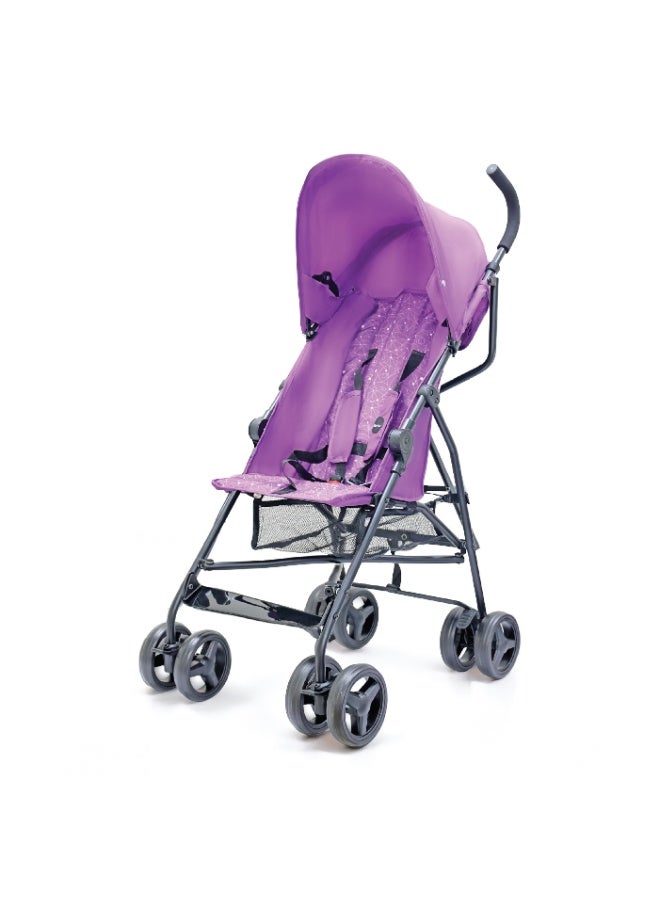 Nurtur Leo Travel Lightweight Stroller Pro – Compact Fold, Adjustable and removable Sun Canopy, Portable Buggy for Toddlers 6-36 Months, Easy Fold, Shopping Basket, 5 point Harness, Padded seat & Backrest, Swivel front wheels with lock  - Purple - Image 1