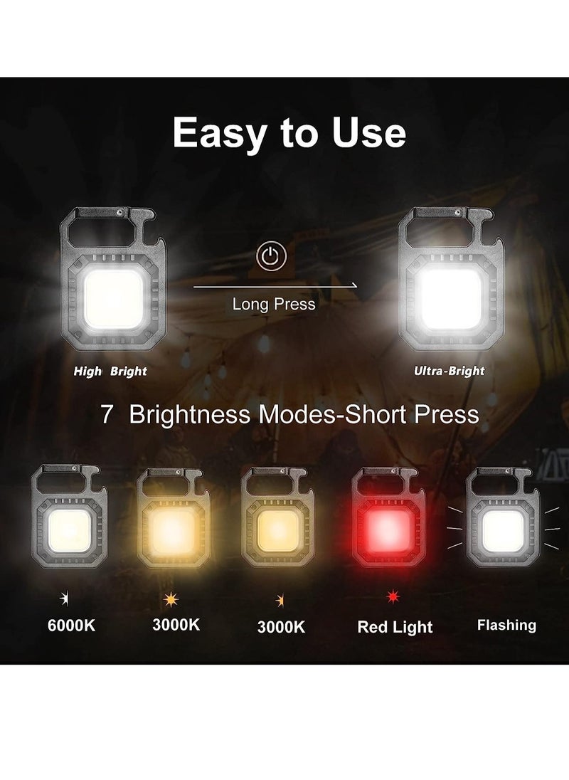 ELTRAZONE - Led Keychain Flashlight,1000lumens Rechargeable Cob Waterproof Portable Led Work Light,7 Light Modes Portable Pocket Light With Battery Display As Bottle Opener And Magnet Base For Walking And Camping - Image 1