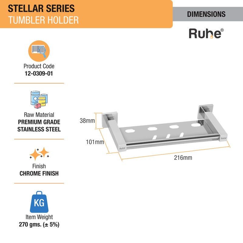 Ruhe Stellar Stainless Steel Tumbler Holder | Wall Mounted | Toothbrash, Toothpaste Holder for Bathroom | Bathroom Accessories | Tumbler Stand | Bathroom Organizer | Chrome Finish - Image 2