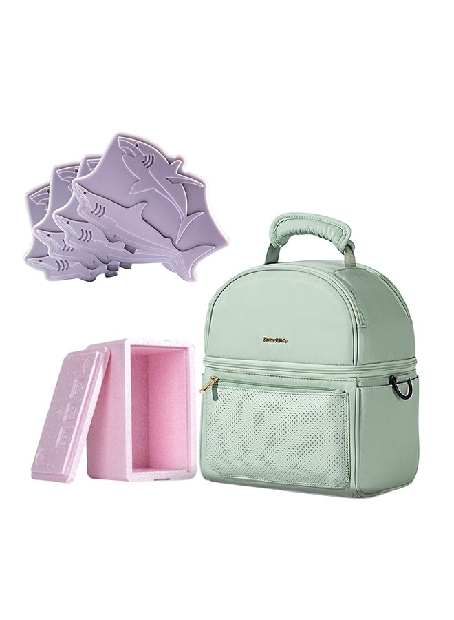 Sunveno Insulated Lunch Bag With Thermo Box And 4 Piece Shark Ice Pack Set - Green - Image 1