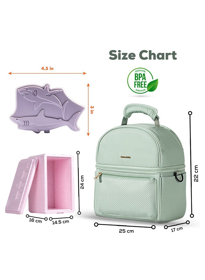 Sunveno Insulated Lunch Bag With Thermo Box And 4 Piece Shark Ice Pack Set - Green - Image 5