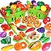Shemira 100 PCS Cutting Play Food Toy for Kids Kitchen Pretend Food Toys for Toddlers Play Kitchen Toys Accessories with 2 Baskets Fake FoodFruitVegetable Birthday Gifts for 3 4 5 6 Years Old Boys Girls - Image 3