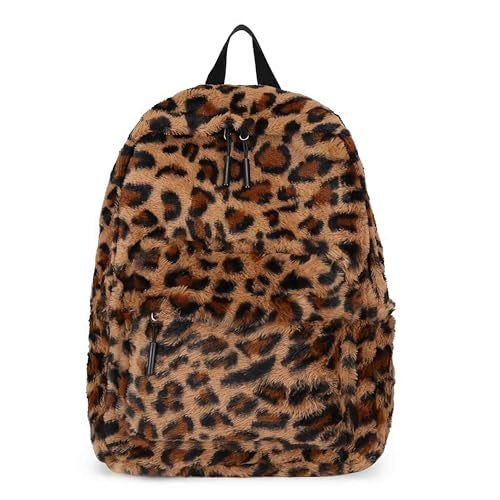 Winatehr fluffy cheetah print backpack cute y2k animal fur 14 inch scene book bag for women fashion simple personal item aesthetic girls bag - Image 1