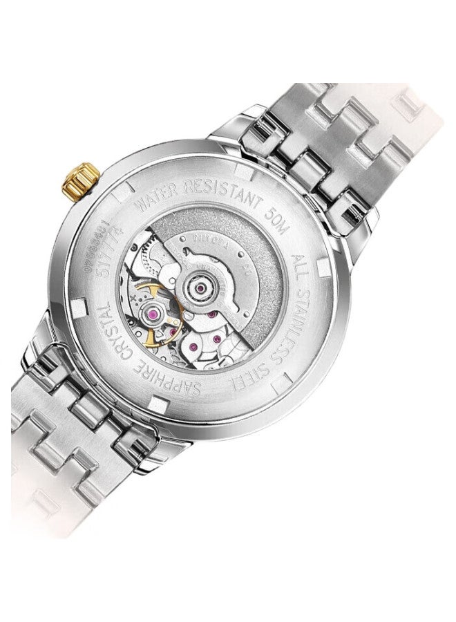 ROSSINI Women'S Watch Business National Watch Mechanical Watch White Dial Steel Strap 517774 - Image 2
