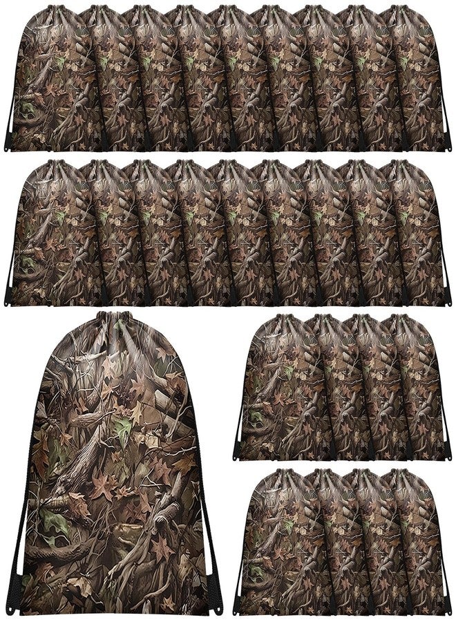 Kacctyen 30 Pcs Forest Camouflage Drawstring Backpack Bulk for Men Women Realistic Camouflage Hunting Camo Gift Bags for Gym Traveling Hunter Themed Party - Image 1