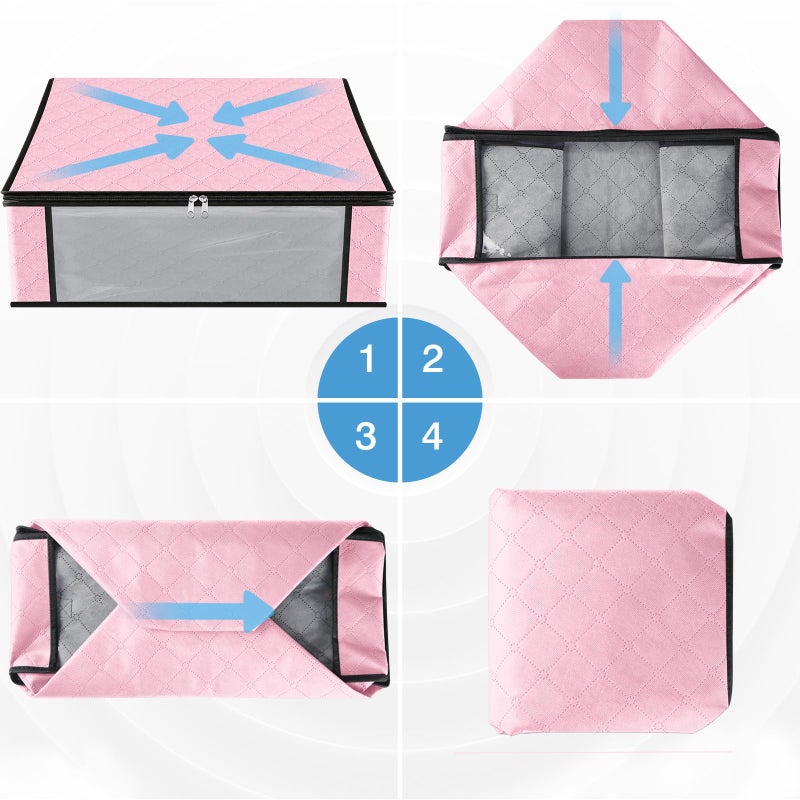 HomeHacks مجموعة هوم هاكس للتخزين، 4 أكياس تخزين لتنظيم الملابس، صندوق تخزين قابل للطي بنافذة شفافة كبيرة ومقابض متينة، مناسب للخزانة، غرف النوم، الوسائد، أغطية الأسرة، الملابس، والبطانيات، سعة 35 لترًا، لون وردي - Image 3