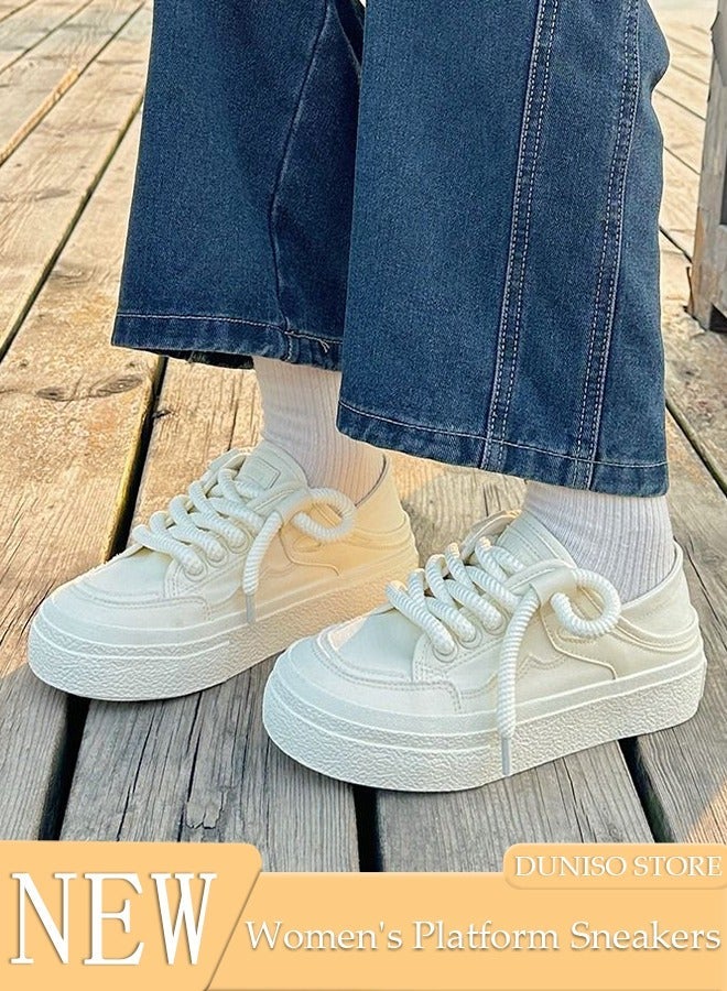 DUNISO Women's Platform Sneakers Low Top Walking Shoes for Lady Comfortable Lace Up Fashion Casual Canvas Shoes for Indoor Outdoor Travel Work - Image 1