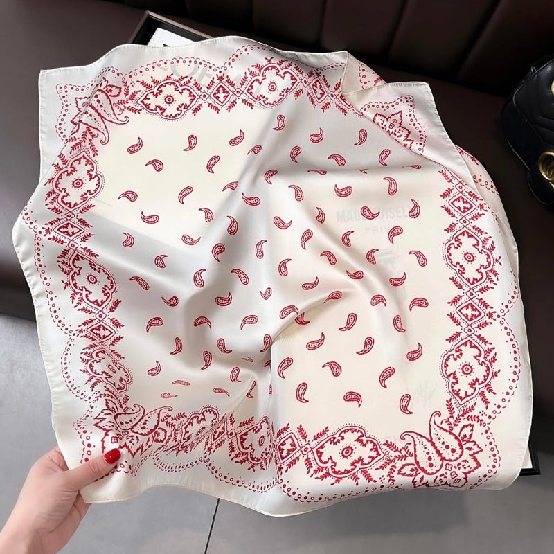 Wuliim 27.5â€ White Satin Scarf with Red Houndstooth Prints - Super Soft & Lightweight Silky Head Bandanas, Versatile Fashion Scarf for Women Hair Wrap Handbags - Image 3