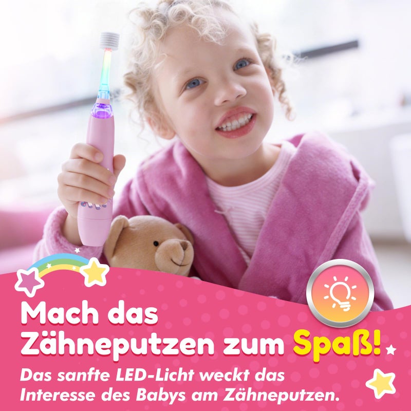 ReDISEN Toddler Electric Toothbrush with 360Â° Brush Head for All-Around Clean, Baby Sonic Toothbrush with Gentle Vibrations for Ages 1-5, LED Lights & 2-Min Timer Attract Kids Interest (Pink Unicorn) - Image 2