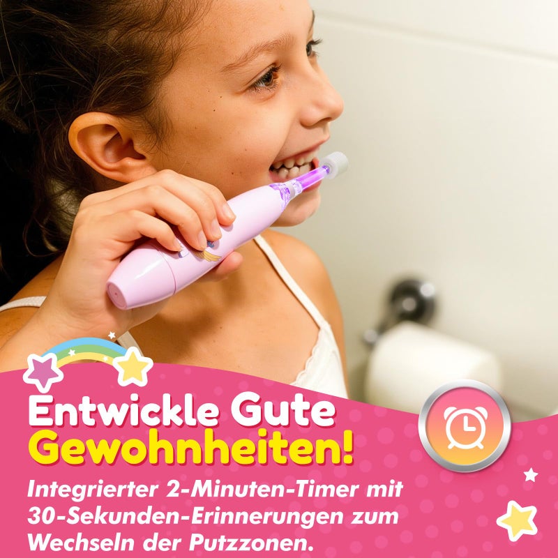 ReDISEN Toddler Electric Toothbrush with 360Â° Brush Head for All-Around Clean, Baby Sonic Toothbrush with Gentle Vibrations for Ages 1-5, LED Lights & 2-Min Timer Attract Kids Interest (Pink Unicorn) - Image 4