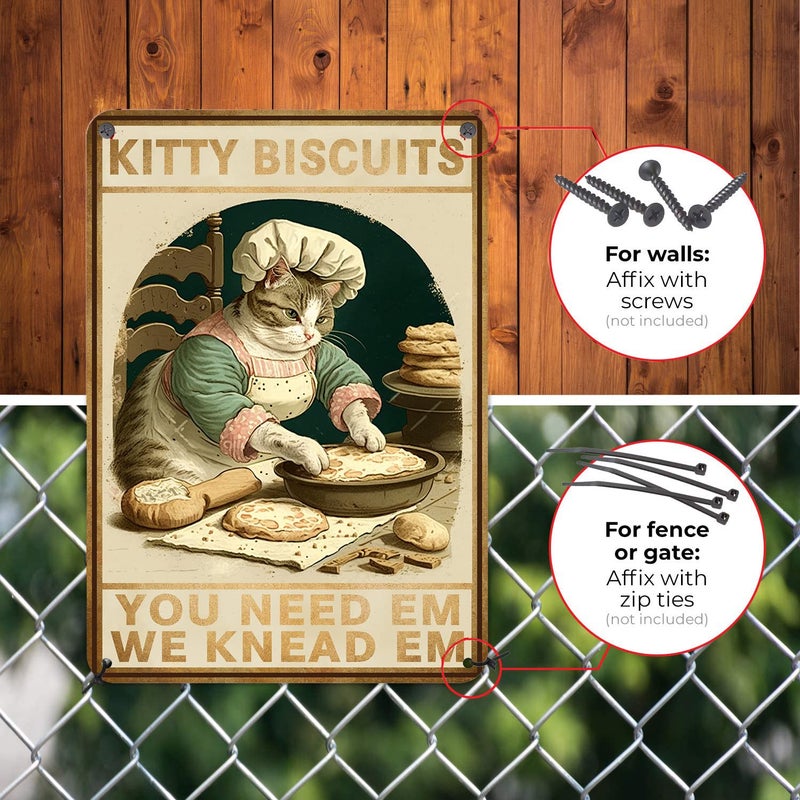 HYBLOM Cottagecore Decor - Cat Signs - Kitty Biscuits You Need Em We Knead Em Poster - Vintage Home Wall Art Metal Tin Sign 12x8 Inches - Image 2