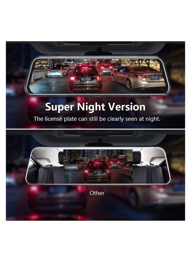 Generic - Night Vision Mirror 1080P FHD Full Touch Screen Front and Rear View Car Backup Camera with Loop Recording Streaming Media 170° Wide Angle Parking Assistance with 10m Cable - Image 1