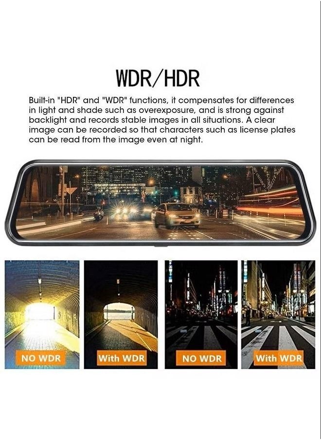 Generic - Night Vision Mirror 1080P FHD Full Touch Screen Front and Rear View Car Backup Camera with Loop Recording Streaming Media 170° Wide Angle Parking Assistance with 10m Cable - Image 1