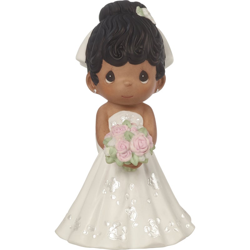 Precious Moments Precious Moments Perfect Couple Bride Black Hair With Dark Skin Tone Bisque Porcelain Wedding Figurine  Cake Topper 172067