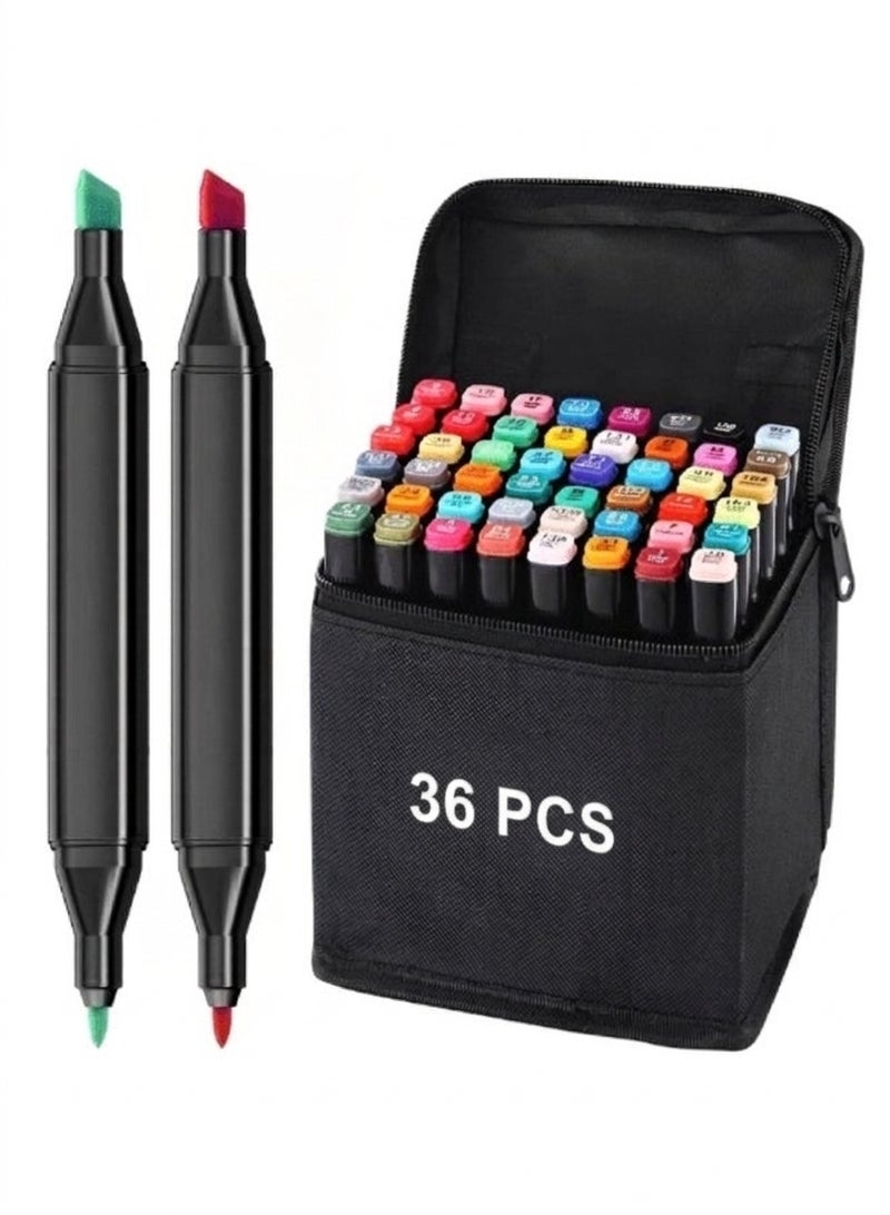 تاتش علبة ألوان ماركر مزدوجة الرأس 36 لون – أقلام رسم جرافيكي بتصميم رأس مزدوج رفيع وعريض للتلوين، التظليل، التصميم والفن، حبر ثابت غير سام ومريح للاستخدام، مثالية للفنانين والطلاب والمصممين - Image 1