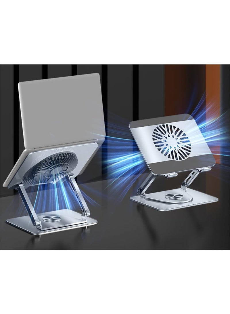 حامل لابتوب مع قاعدة دوارة 360° – مروحة تبريد مغناطيسية قابلة للإزالة، مفصل مزدوج، قابل للطي، لأجهزة 13–15 بوصة - Image 1