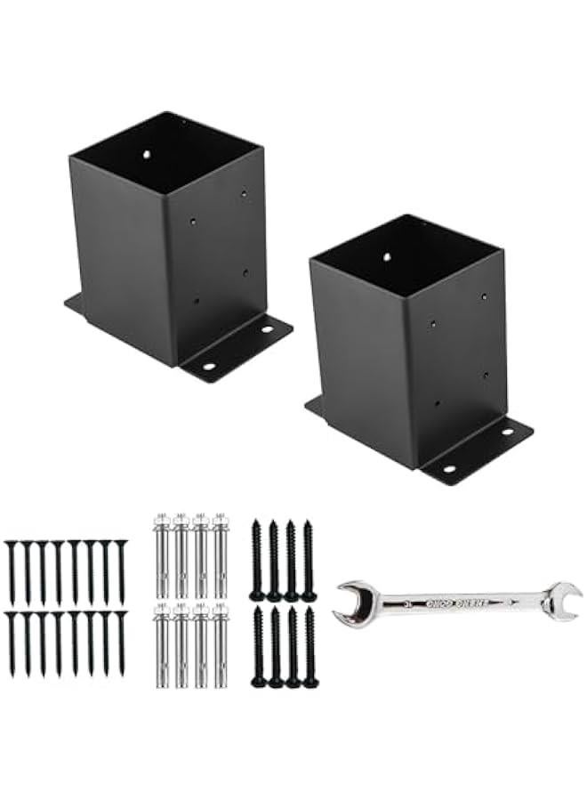 Arabest 4x4 Post Base, Post Brackets(Inner Size 3.6x3.6)，Black Powder Coated Heavy Thick Steel Fence Post Anchor for Deck Porch Handrail Railing Fence Plate Pergola Support(2 PCS)… - Image 1