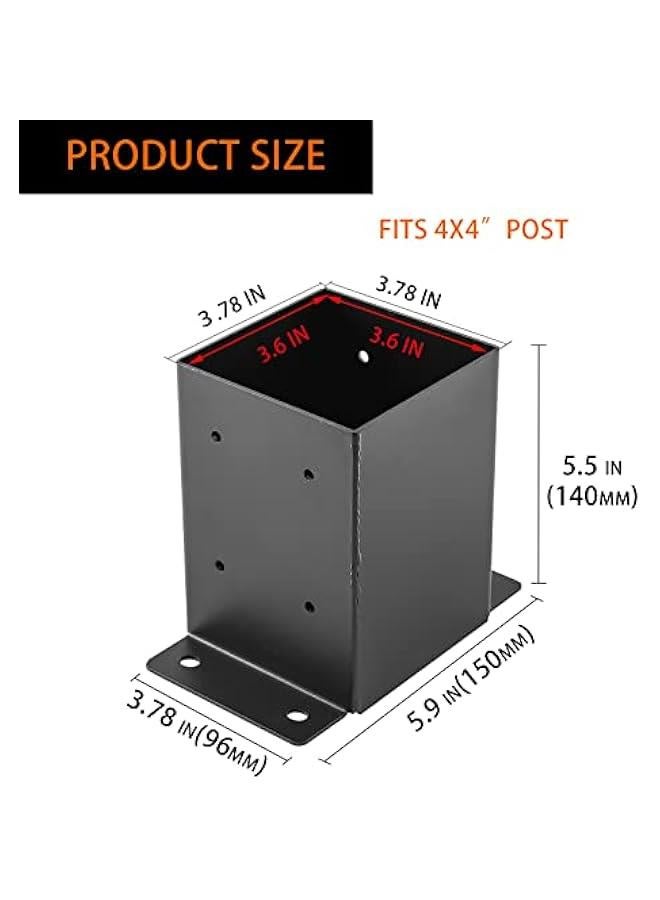 Arabest 4x4 Post Base, Post Brackets(Inner Size 3.6x3.6)，Black Powder Coated Heavy Thick Steel Fence Post Anchor for Deck Porch Handrail Railing Fence Plate Pergola Support(2 PCS)… - Image 2