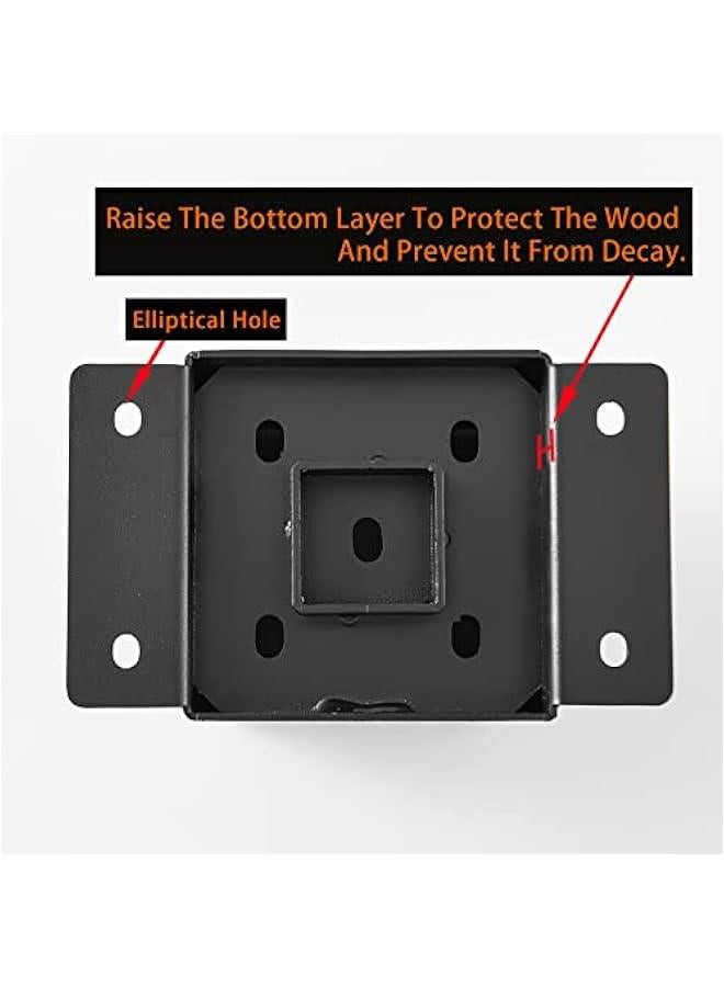 Arabest 4x4 Post Base, Post Brackets(Inner Size 3.6x3.6)，Black Powder Coated Heavy Thick Steel Fence Post Anchor for Deck Porch Handrail Railing Fence Plate Pergola Support(2 PCS)… - Image 3
