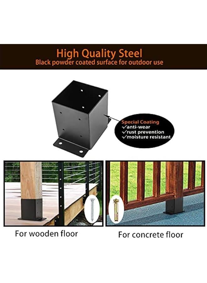 Arabest 4x4 Post Base, Post Brackets(Inner Size 3.6x3.6)，Black Powder Coated Heavy Thick Steel Fence Post Anchor for Deck Porch Handrail Railing Fence Plate Pergola Support(2 PCS)… - Image 4