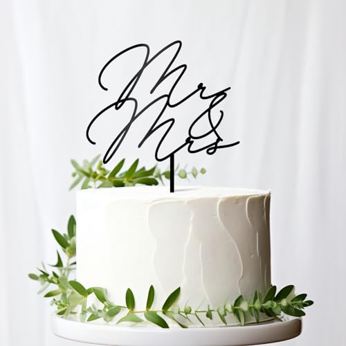 Party to Be Mr & Mrs Black Wedding Cake Topper (Design 01) - Image 1