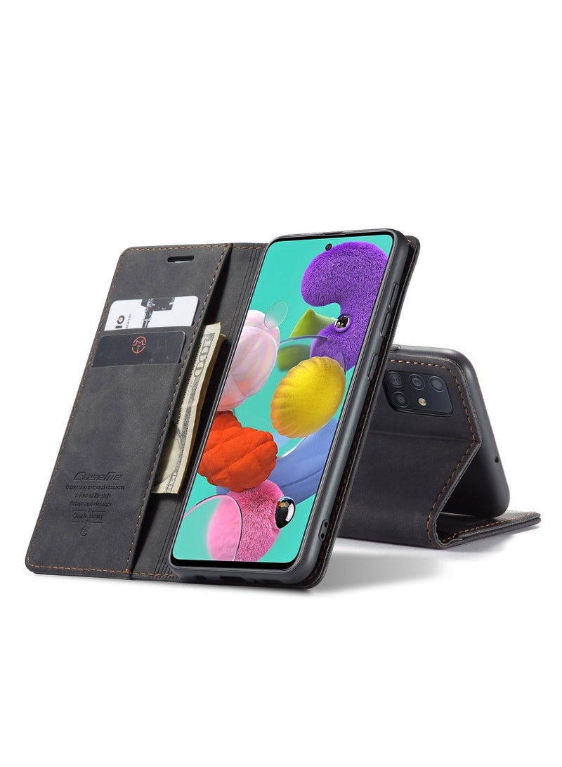 CaseMe CaseMe Samsung Galaxy A51 Case Wallet, for Samsung Galaxy A51 Wallet Case Book Folding Flip Folio Case with Magnetic Kickstand Card Slots Protective Cover - Black  - Image 3