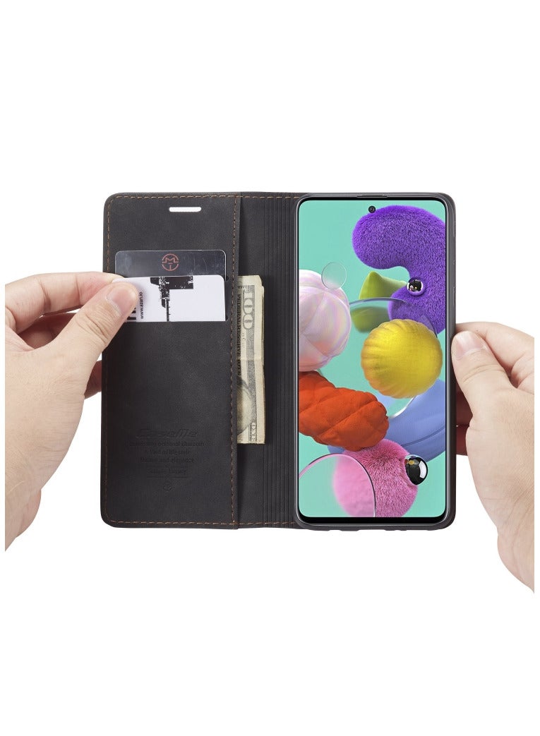 CaseMe CaseMe Samsung Galaxy A51 Case Wallet, for Samsung Galaxy A51 Wallet Case Book Folding Flip Folio Case with Magnetic Kickstand Card Slots Protective Cover - Black  - Image 4
