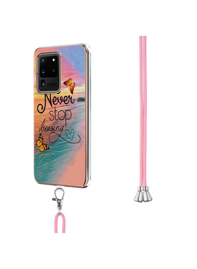 اس-توب جراب لهاتف Samsung Galaxy S20 Ultra بنمط طلاء كهربائي IMD TPU مقاوم للصدمات مع حبل للرقبة - Image 3