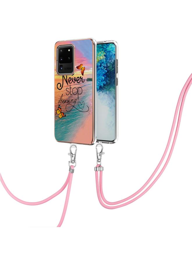 اس-توب جراب لهاتف Samsung Galaxy S20 Ultra بنمط طلاء كهربائي IMD TPU مقاوم للصدمات مع حبل للرقبة - Image 2