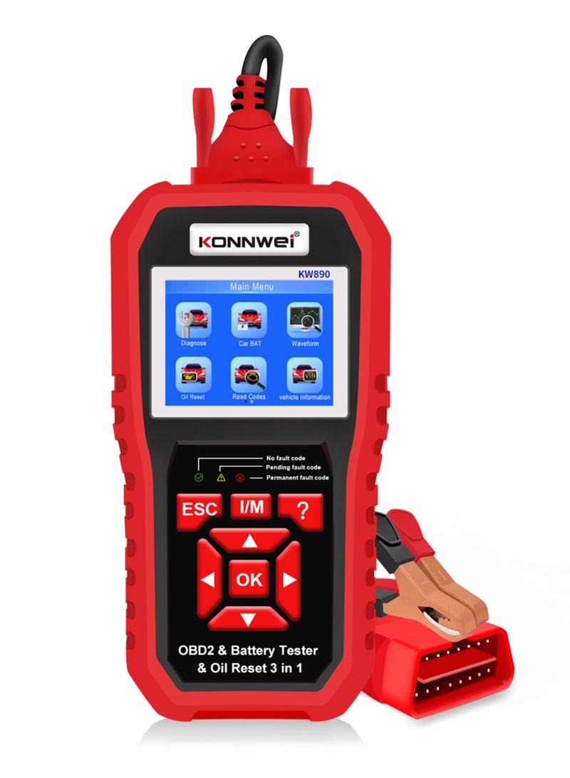 كونوي KW890 جهاز فحص OBDII احترافي قارئ رموز السيارات + مختبر بطارية + أداة مسح خاصة لإعادة ضبط الزيت لسيارات OBD II بعد عام 1996 (أصلي) - Image 1