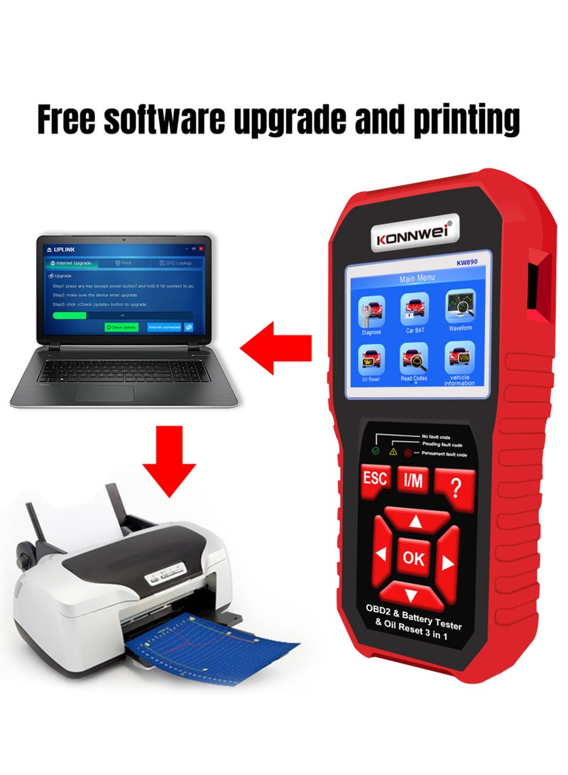 كونوي KW890 جهاز فحص OBDII احترافي قارئ رموز السيارات + مختبر بطارية + أداة مسح خاصة لإعادة ضبط الزيت لسيارات OBD II بعد عام 1996 (أصلي) - Image 4