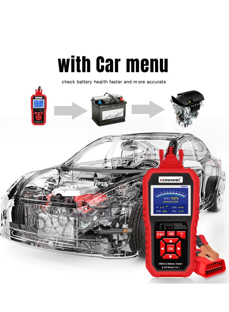 كونوي KW890 جهاز فحص OBDII احترافي قارئ رموز السيارات + مختبر بطارية + أداة مسح خاصة لإعادة ضبط الزيت لسيارات OBD II بعد عام 1996 (أصلي) - Image 5
