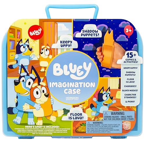 Horizon Group USA Bluey Imagination Case, 15 Games & Activities, Travel-Friendly Bluey Playset With Markers, Crayons, Balloons, Puppets & Games for 3 Year Olds, Fun Bluey Toys & Toddler Games, Bluey Party Decorations - Image 1