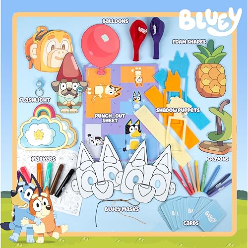 Horizon Group USA Bluey Imagination Case, 15 Games & Activities, Travel-Friendly Bluey Playset With Markers, Crayons, Balloons, Puppets & Games for 3 Year Olds, Fun Bluey Toys & Toddler Games, Bluey Party Decorations - Image 2