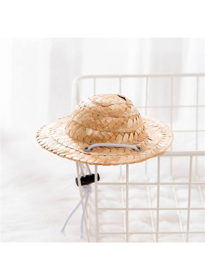 قبعة قش للحيوانات الأليفة قبعة سومبريرو للقطط قبعات للحفلات أزياء تنكرية للتصوير - Image 2