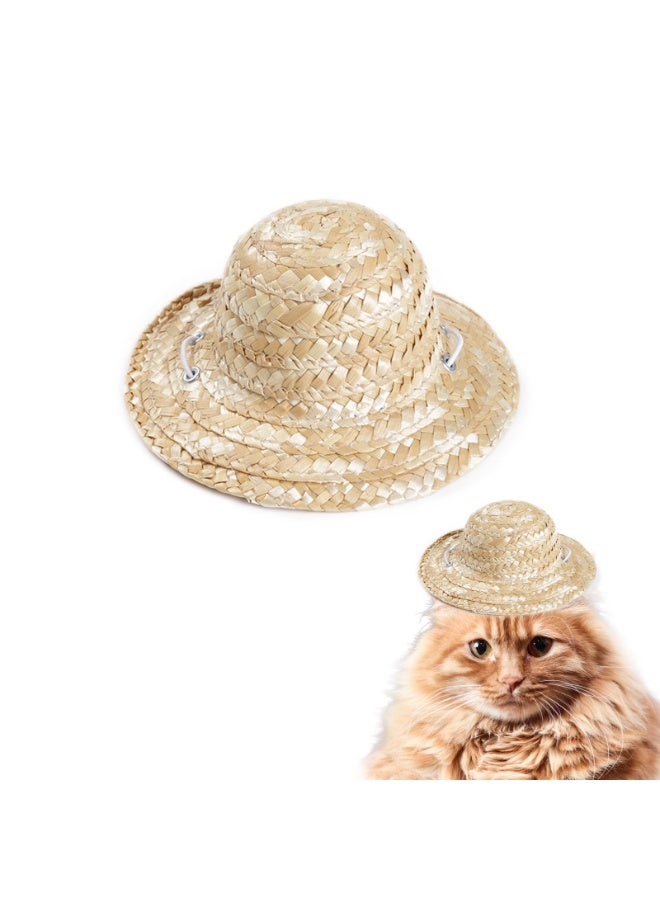 قبعة قش للحيوانات الأليفة قبعة سومبريرو للقطط قبعات للحفلات أزياء تنكرية للتصوير - Image 1
