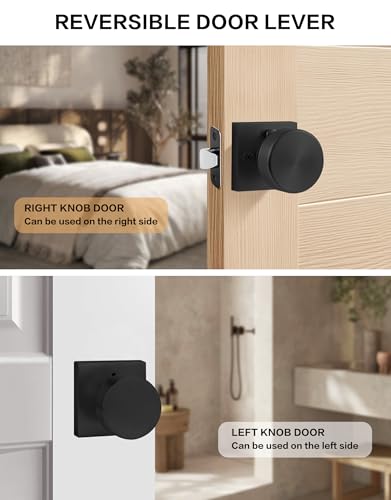 Lethato Matte Black Interior Privacy Door Knob with Lock Contemporary ZincAlloy Heavy Duty Door Knobs Round Black Handle Keyless Turn Lock Doorknob for Hallway Closet Bedroom Bathroom 3 Packs - Image 3