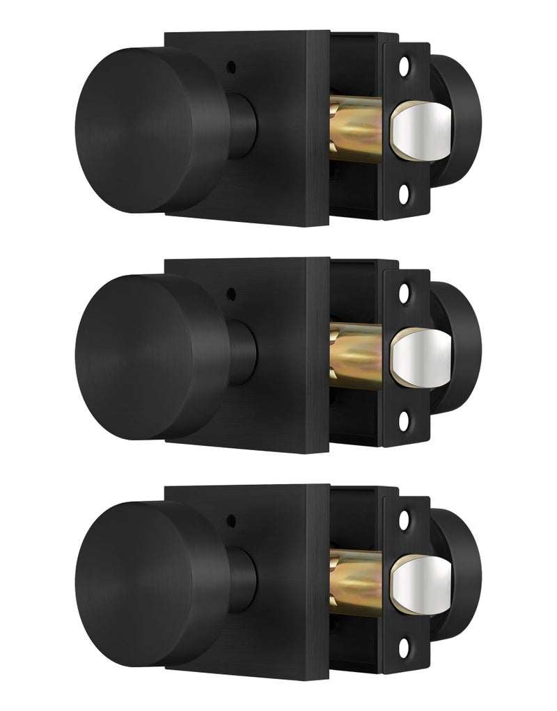 Lethato Matte Black Interior Privacy Door Knob with Lock Contemporary ZincAlloy Heavy Duty Door Knobs Round Black Handle Keyless Turn Lock Doorknob for Hallway Closet Bedroom Bathroom 3 Packs - Image 2