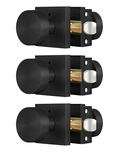 Lethato Matte Black Interior Privacy Door Knob with Lock Contemporary ZincAlloy Heavy Duty Door Knobs Round Black Handle Keyless Turn Lock Doorknob for Hallway Closet Bedroom Bathroom 3 Packs - Image 1