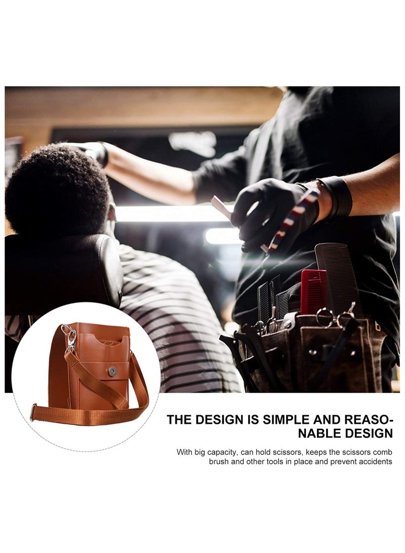 SYOSI SYOSI Hairdressing Tools Pouch, Hairdresser Holster Tools Pouch, Scissor Pouch Holster Leather Hair Stylist Scissor Holster with Belt for Hair Stylist Barber, Brown  - Image 3