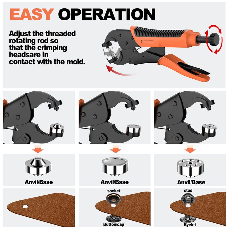Titoe Heavy Duty Snap Fastener Tool Kit Canvas Snap Kit & Boat Covers â€“ One-Hand Press Snap Installation Pliers for RV, Camper, Awnings, Tarps & Heavy Fabric Repair - Image 4