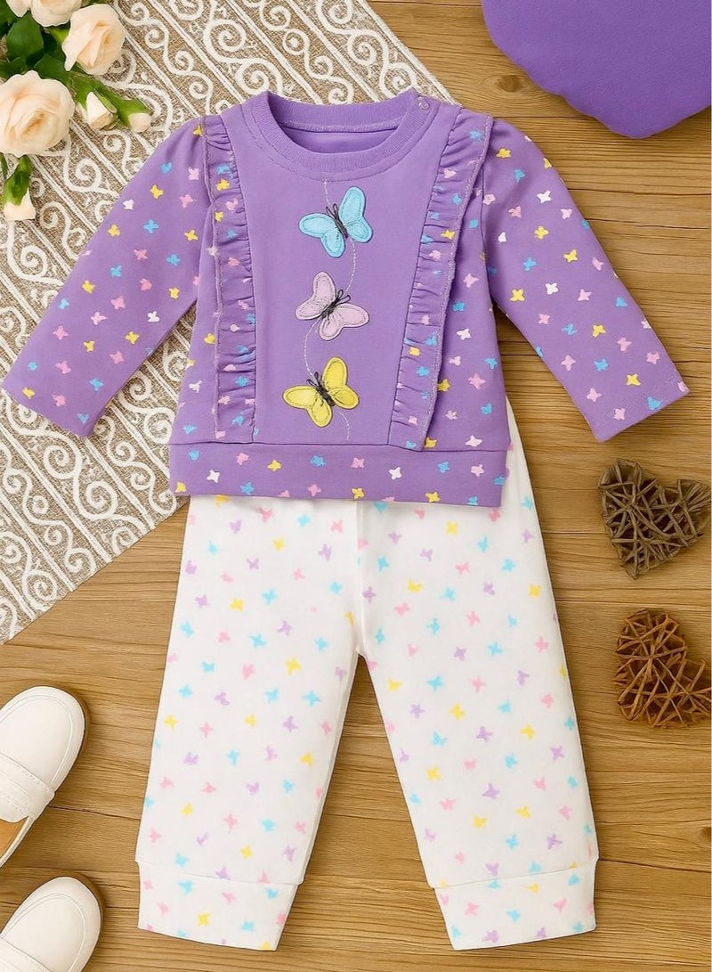 ANDRINA Girls' long-sleeved cotton pajama set, soft and comfortable for children - Image 3