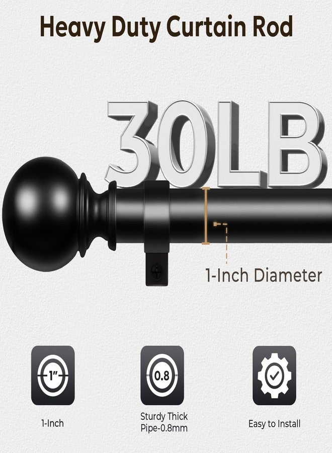 zeerobee Curtain Rods for Windows 66 to 120, 1 Inch Black Curtain Rod Set, Heavy Duty Drapery Rods with Adjustable Curtain Rods, Room Divider Curtain Rod,Outdoor Curtain Rod with Ball Finials, 32"-144" - Image 3