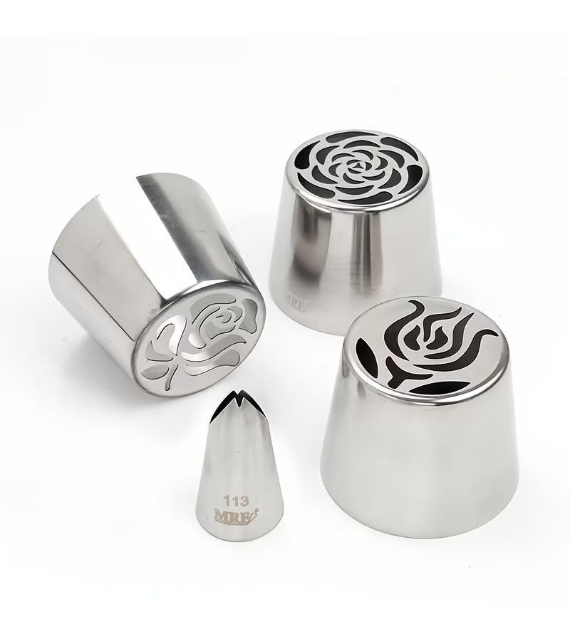 4pcs Set Of Oversized Russian Rose Frosting Nozzles Silvery Stainless Steel Cake Decoration Baking Tools For Halloween Christmas - Image 3