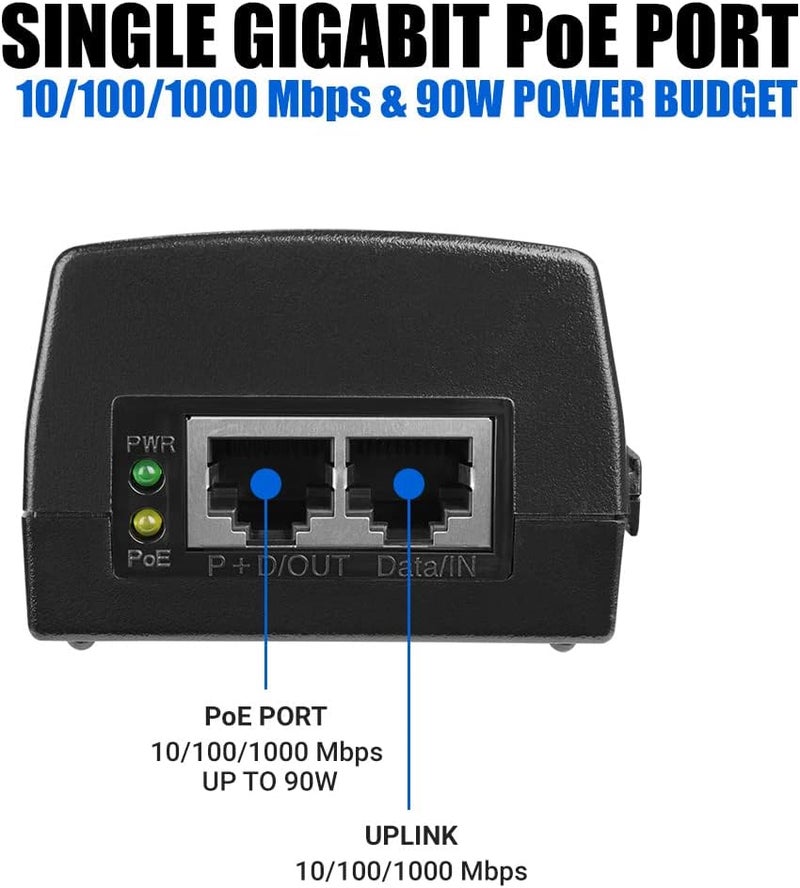 BV -Tech Gigabit Power Over Ethernet PoE++ Injector | 90W | 802.3 af/at/bt | Plug & Play | up to 325 Feet - Image 3