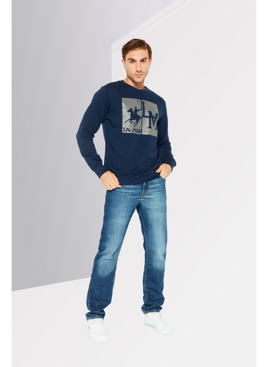 La Martina Men Crew Neck Long Sleeves Brand Logo Sweatshirt, Navy  - Image 2