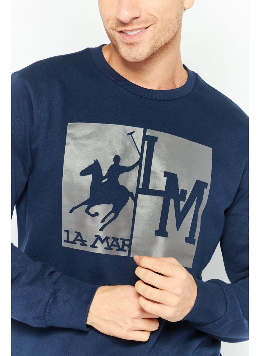 La Martina Men Crew Neck Long Sleeves Brand Logo Sweatshirt, Navy  - Image 3