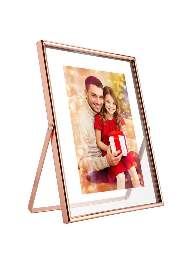 AhaGo إطار صور عائم باللون الوردي الذهبي، 6"x8"، عمودي، لصور 5x7، 4x6، 3x5، إطار صور متوسط للطاولة، هدية أنيقة للعطلات، أعياد الميلاد أو الزفاف، ديكور للمنزل أو المكتب - Image 1