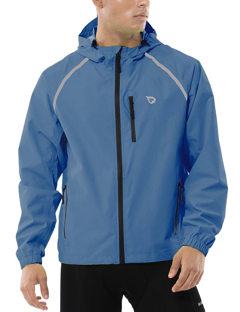 baleaf Mens Rain Jacket Waterproof Raincoat Windbreaker Gear Running Cycling Golf Coats Hood Lightweight Reflective Blue L - Image 2